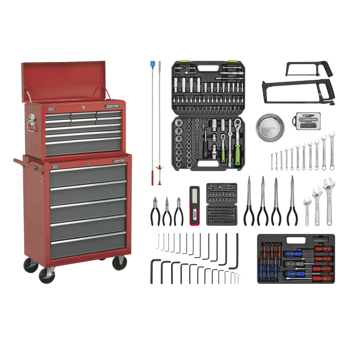 American PRO® Topchest & Rollcab Combination 14 Drawer with 281pc Tool Kit - Red/Grey | AP2250BBCOMBO