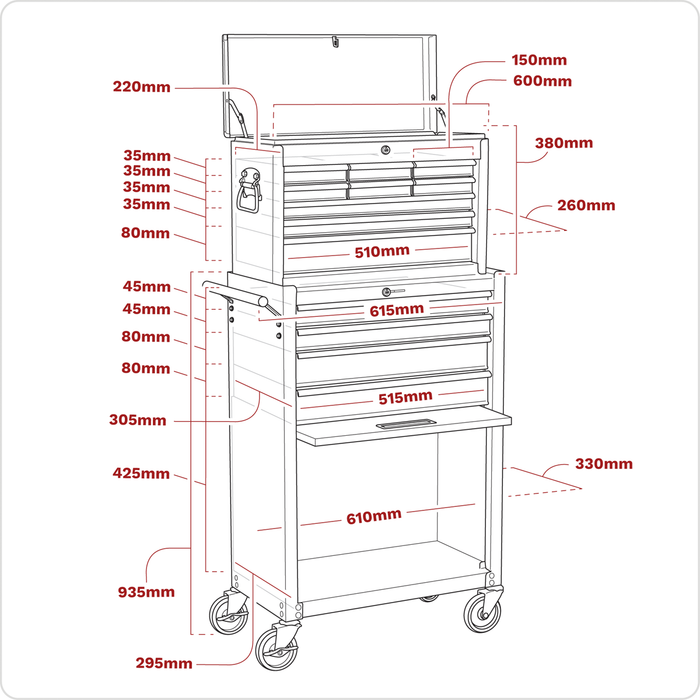 American PRO® Topchest & Rollcab Combination 13 Drawer - Red/Grey | AP22513BB