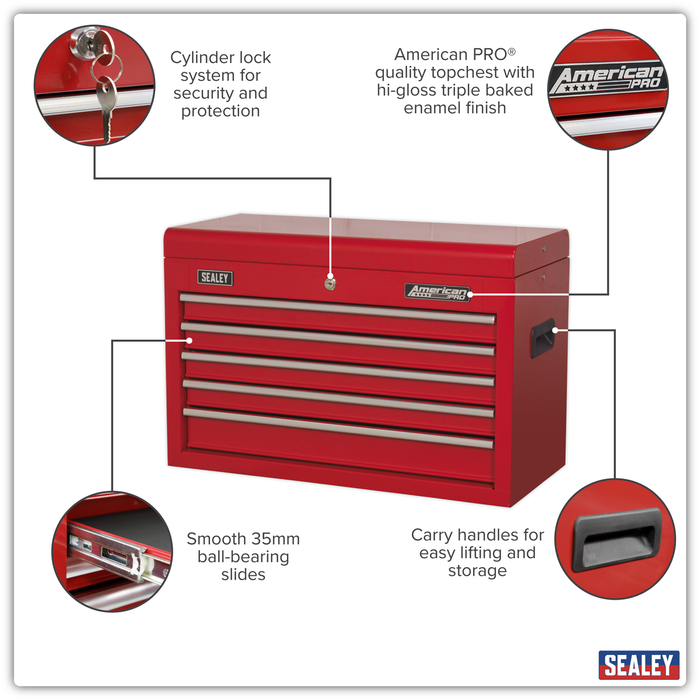American PRO® Topchest 5 Drawer - Red | AP225