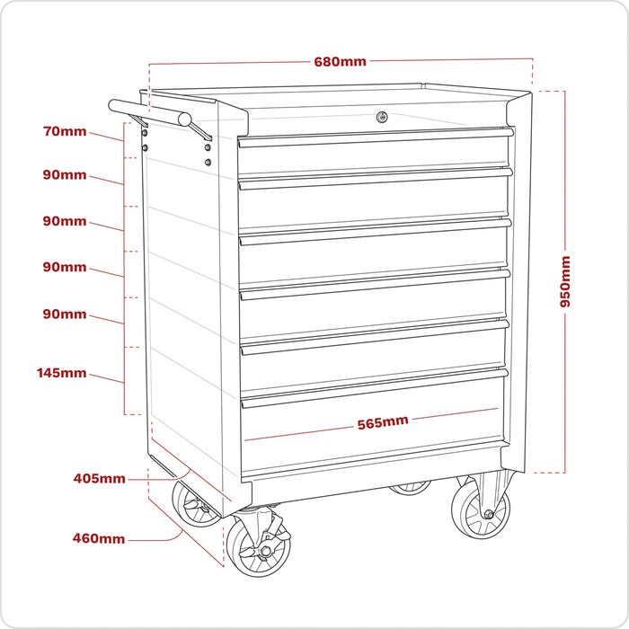American PRO® Rollcab 6 Drawer - Red | AP226