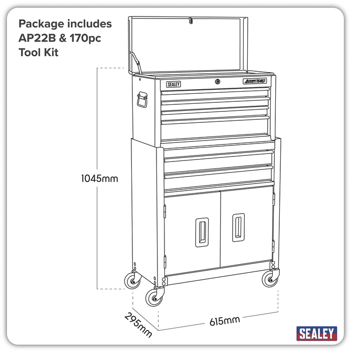 American PRO® Topchest & Rollcab Combination 6 Drawer with 170pc Tool Kit - Blue/Black | AP22BCOMBO