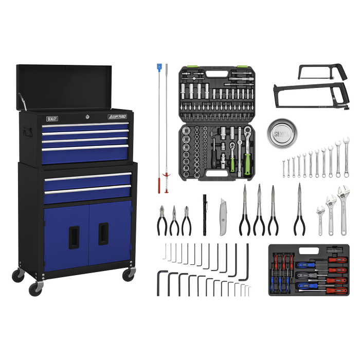 American PRO® Topchest & Rollcab Combination 6 Drawer with 170pc Tool Kit - Blue/Black | AP22BCOMBO