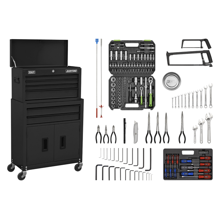 American PRO® Topchest & Rollcab Combination 6 Drawer with 170pc Tool Kit - Black | AP22BKCOMBO