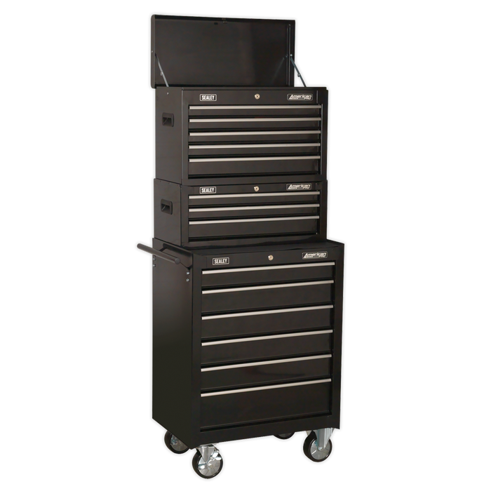 American PRO® Topchest, Mid-Box Tool Chest & Rollcab Stack 14 Drawer - Black | AP22BSTACK
