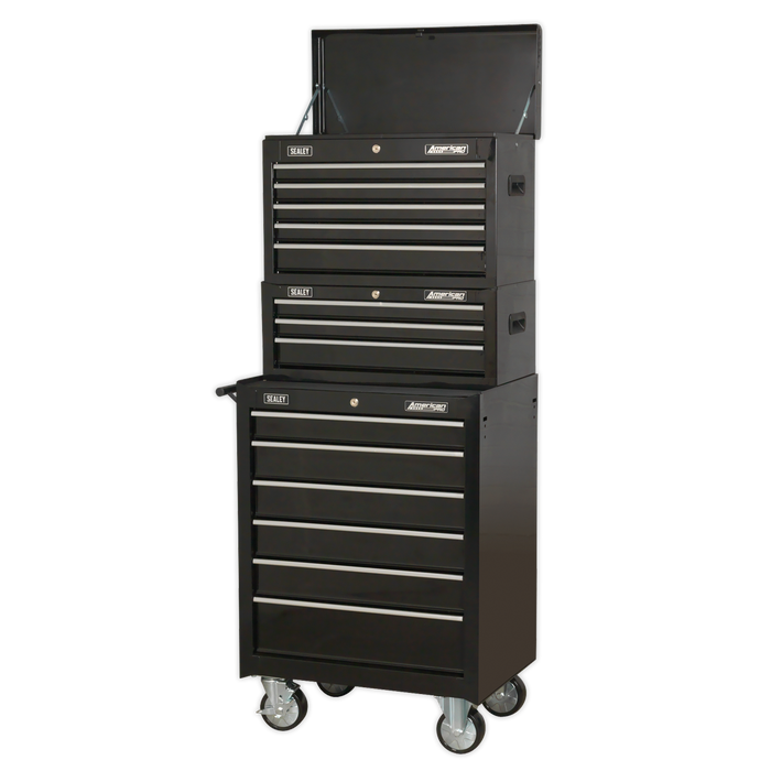 American PRO® Topchest, Mid-Box Tool Chest & Rollcab Stack 14 Drawer - Black | AP22BSTACK