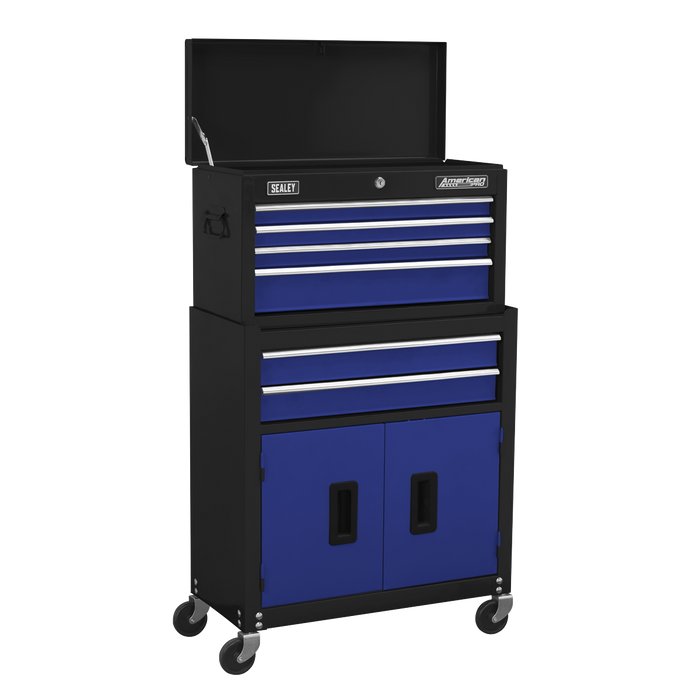 American PRO® Topchest & Rollcab Combination 6 Drawer with 170pc Tool Kit - Blue/Black | AP22BCOMBO