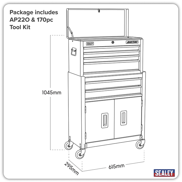 American PRO® Topchest & Rollcab Combination 6 Drawer with 170pc Tool Kit - Orange/Black | AP22OCOMBO