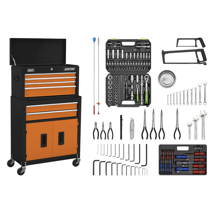 American PRO® Topchest & Rollcab Combination 6 Drawer with 170pc Tool Kit - Orange/Black | AP22OCOMBO