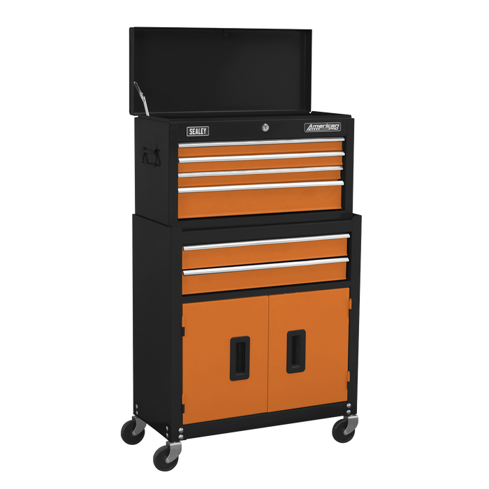 American PRO® Topchest & Rollcab Combination 6 Drawer with 170pc Tool Kit - Orange/Black | AP22OCOMBO