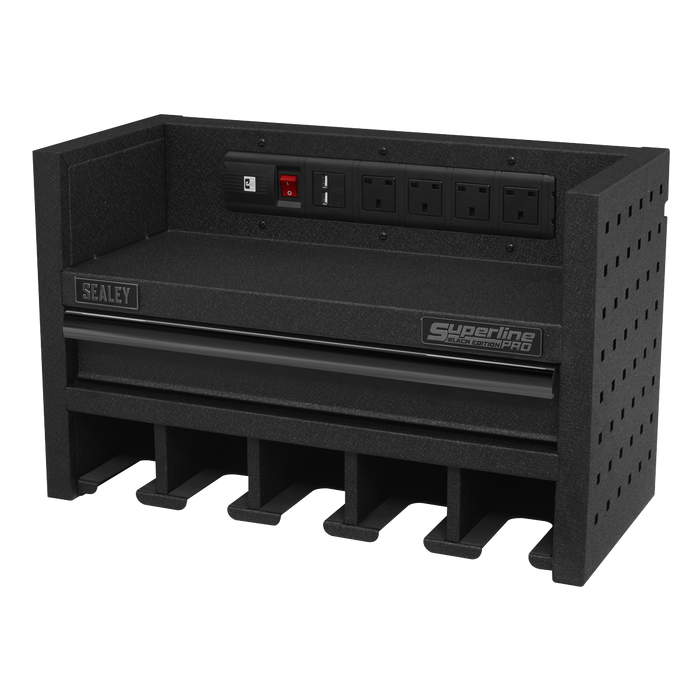 Superline PRO® Power Tool Storage Rack with Drawer & Power Bar | AP22SRBE