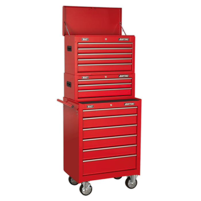 American PRO® Topchest, Mid-Box Tool Chest & Rollcab Stack 14 Drawer - Red | AP22STACK