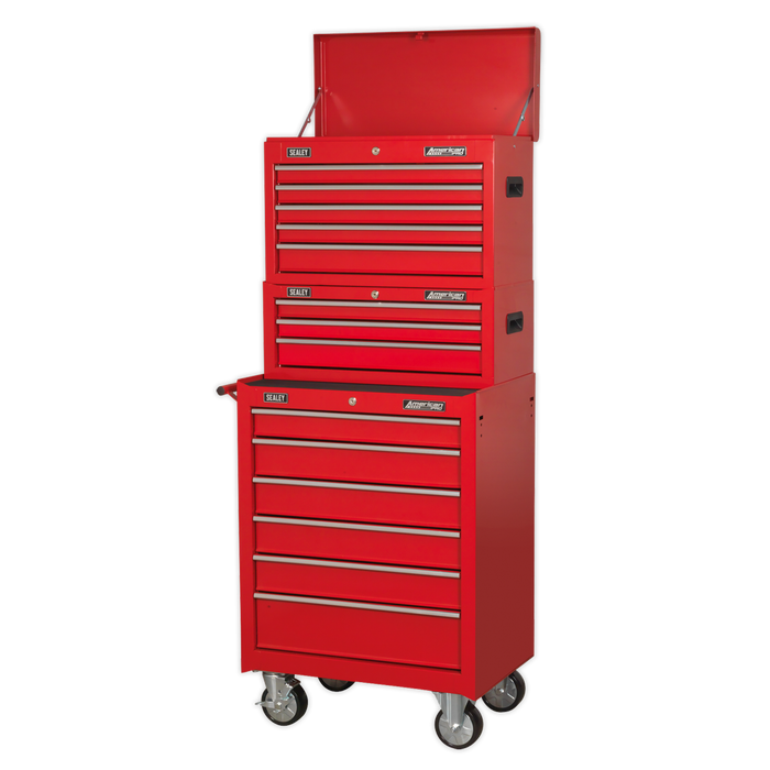 American PRO® Topchest, Mid-Box Tool Chest & Rollcab Stack 14 Drawer - Red | AP22STACK