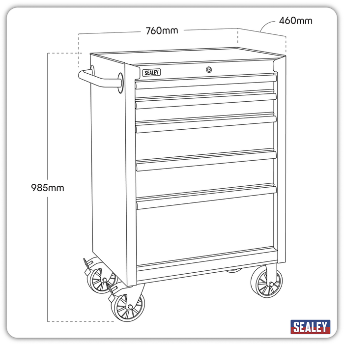 Superline PRO® Black Edition Rollcab with 5 Soft Close Drawers 680mm | AP2705BE