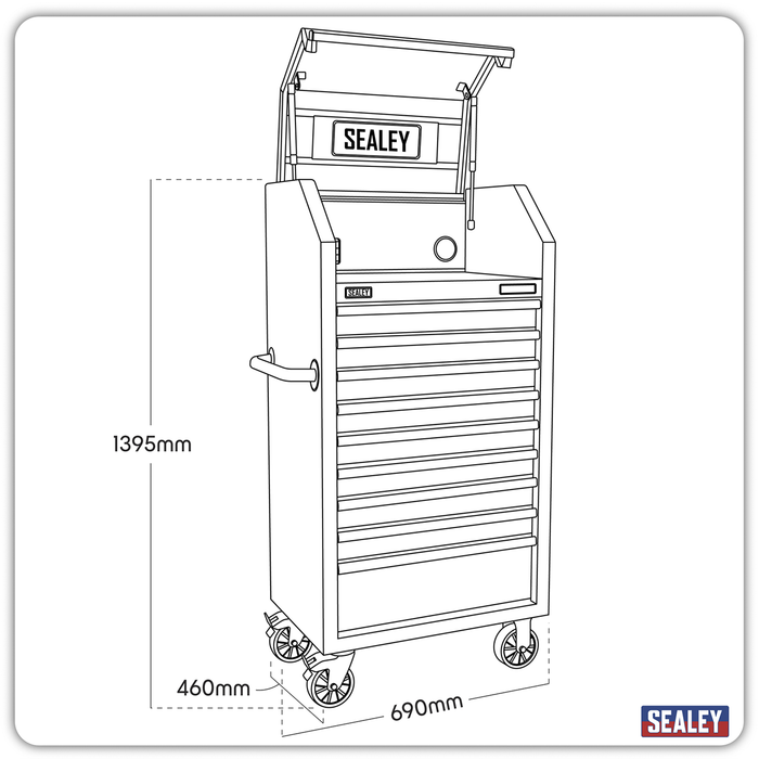 Superline PRO® Black Edition Tower Cabinet with 9 Soft Close Drawers & Power Bar 690mm | AP2709BE