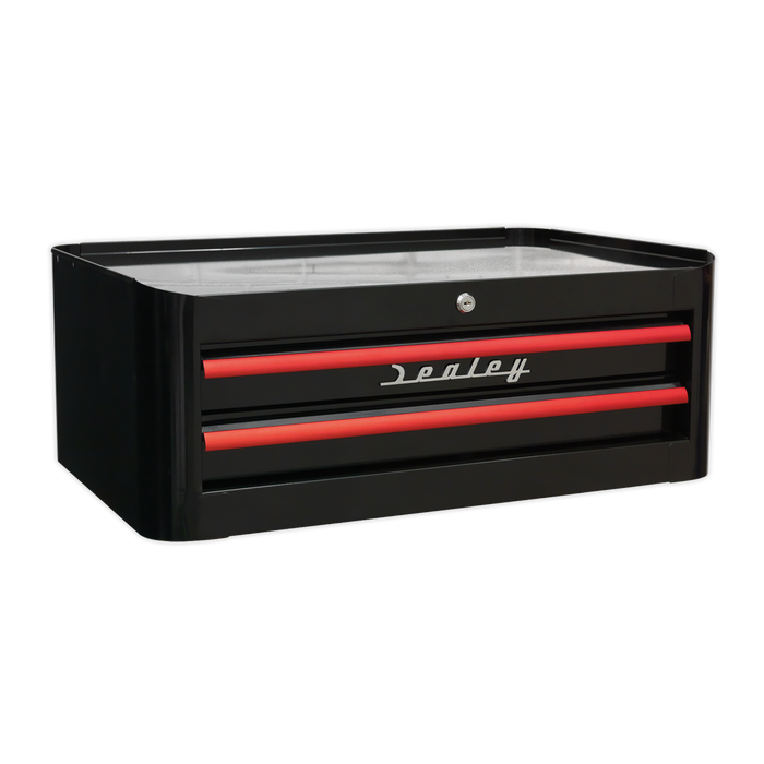 Premier™ Retro Style Mid-Box Tool Chest 2 Drawer - Black with Red Anodised Drawer Pulls | AP28102BR