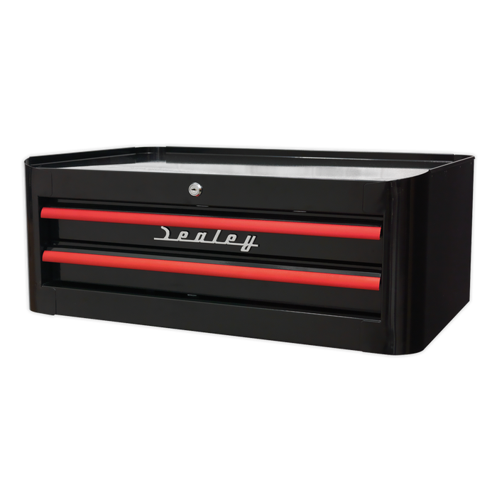 Premier™ Retro Style Mid-Box Tool Chest 2 Drawer - Black with Red Anodised Drawer Pulls | AP28102BR
