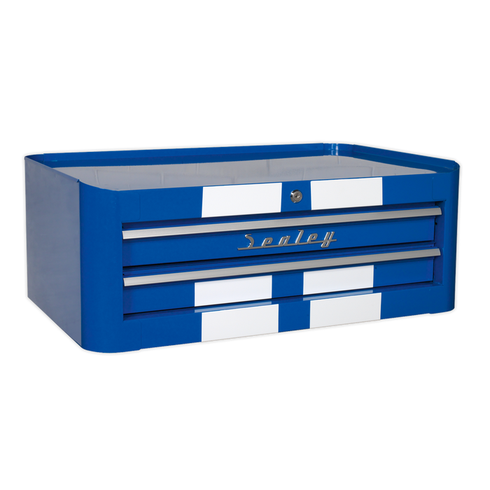 Premier™ Retro Style Mid-Box Tool Chest 2 Drawer - Blue with White Stripes | AP28102BWS