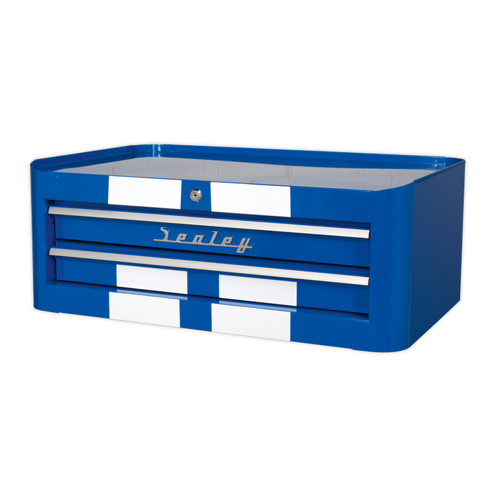 Premier™ Retro Style Mid-Box Tool Chest 2 Drawer - Blue with White Stripes | AP28102BWS