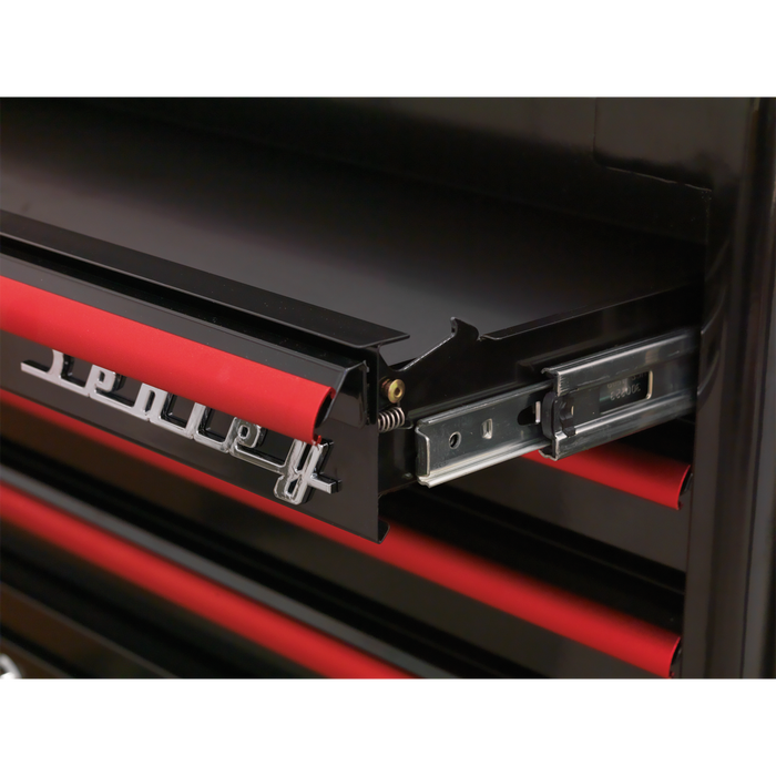 Premier™ Retro Style Topchest 4 Drawer - Black with Red Anodised Drawer Pulls | AP28104BR