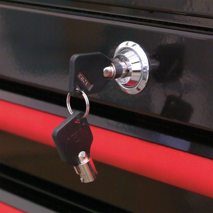 Premier™ Retro Style Wide Topchest 4 Drawer - Black with Red Anodised Drawer Pulls | AP41104BR