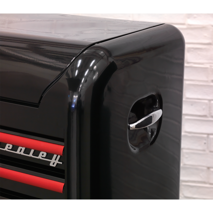 Premier™ Retro Style Wide Topchest & Rollcab Combination 10 Drawer - Black with Red Anodised Drawer Pulls | AP41COMBOBR