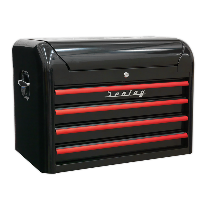 Premier™ Retro Style Topchest 4 Drawer - Black with Red Anodised Drawer Pulls | AP28104BR