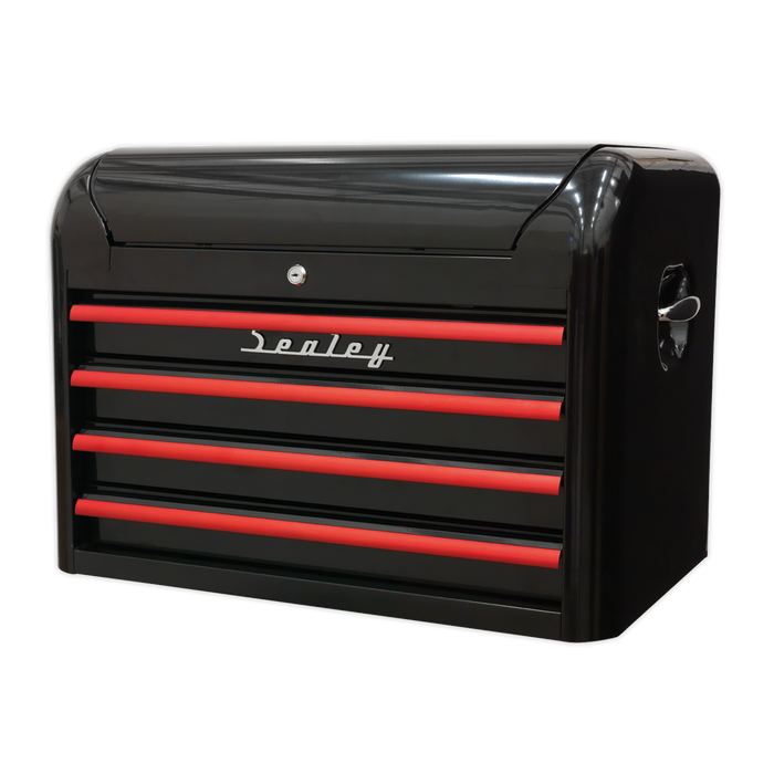 Premier™ Retro Style Topchest 4 Drawer - Black with Red Anodised Drawer Pulls | AP28104BR