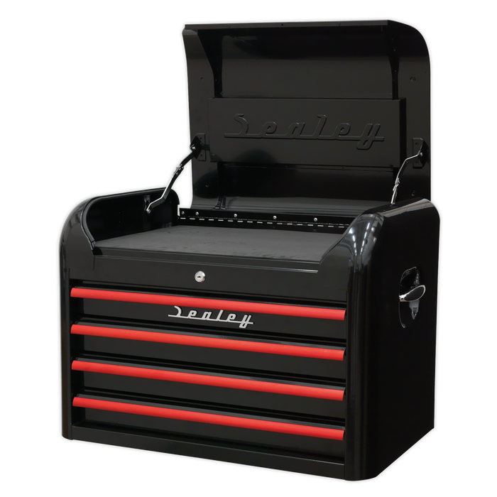 Premier™ Retro Style Topchest 4 Drawer - Black with Red Anodised Drawer Pulls | AP28104BR