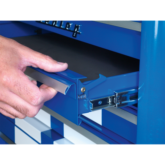Premier™ Retro Style Wide Topchest & Rollcab Combination 10 Drawer Blue with White Stripes | AP41COMBOBWS