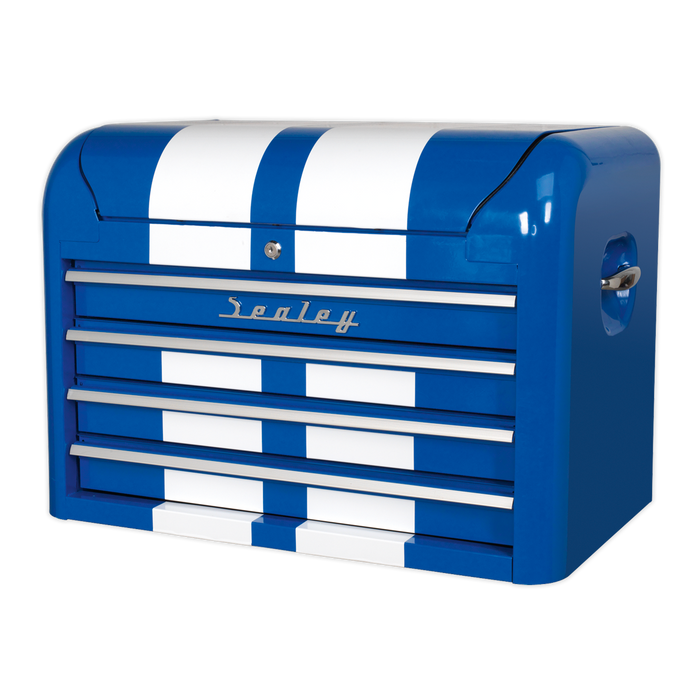 Premier™ Retro Style Topchest 4 Drawer - Blue with White Stripes | AP28104BWS