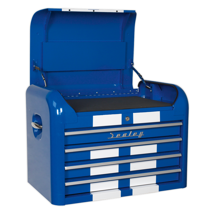 Premier™ Retro Style Topchest, Mid-Box Tool Chest & Rollcab Combination 10 Drawer - Blue with White Stripes | AP28COMBO2BWS