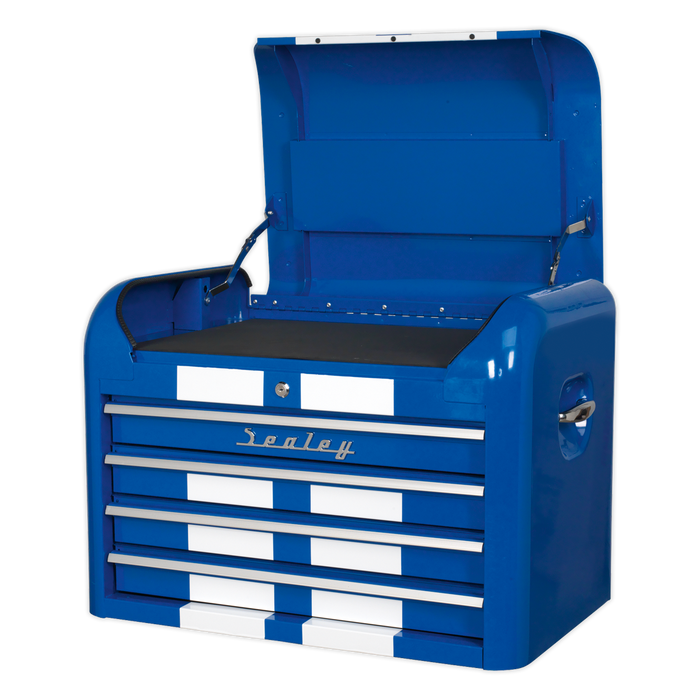 Premier™ Retro Style Topchest 4 Drawer - Blue with White Stripes | AP28104BWS