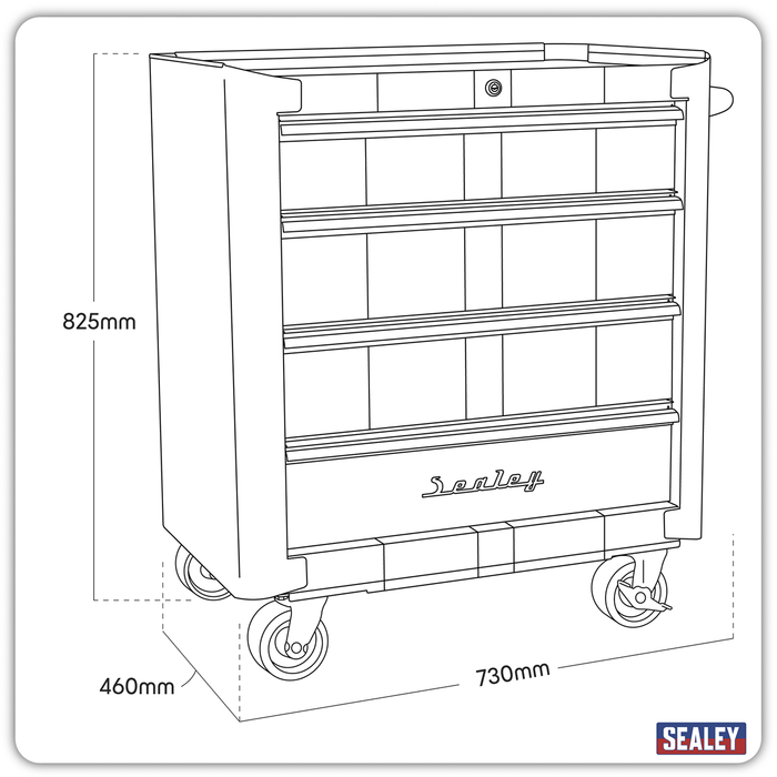 Premier™ Retro Style Rollcab 4 Drawer - Blue with White Stripes | AP28204BWS