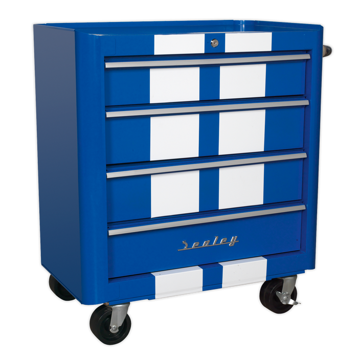 Premier™ Retro Style Topchest, Mid-Box Tool Chest & Rollcab Combination 10 Drawer - Blue with White Stripes | AP28COMBO2BWS