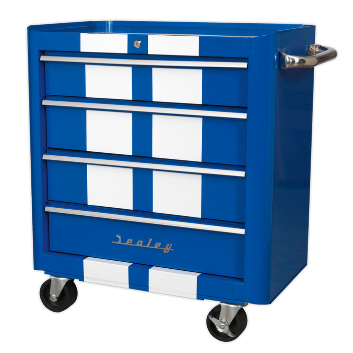 Premier™ Retro Style Rollcab 4 Drawer - Blue with White Stripes | AP28204BWS