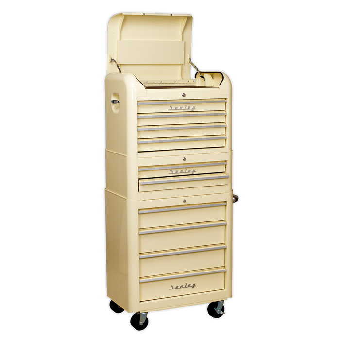 Premier™ Retro Style Topchest, Mid-Box Tool Chest & Rollcab Combination 10 Drawer - Cream | AP28COMBO2