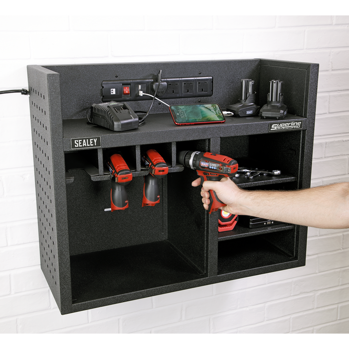 Superline PRO® Power Tool Storage Rack with Power Bar | AP30SRBE