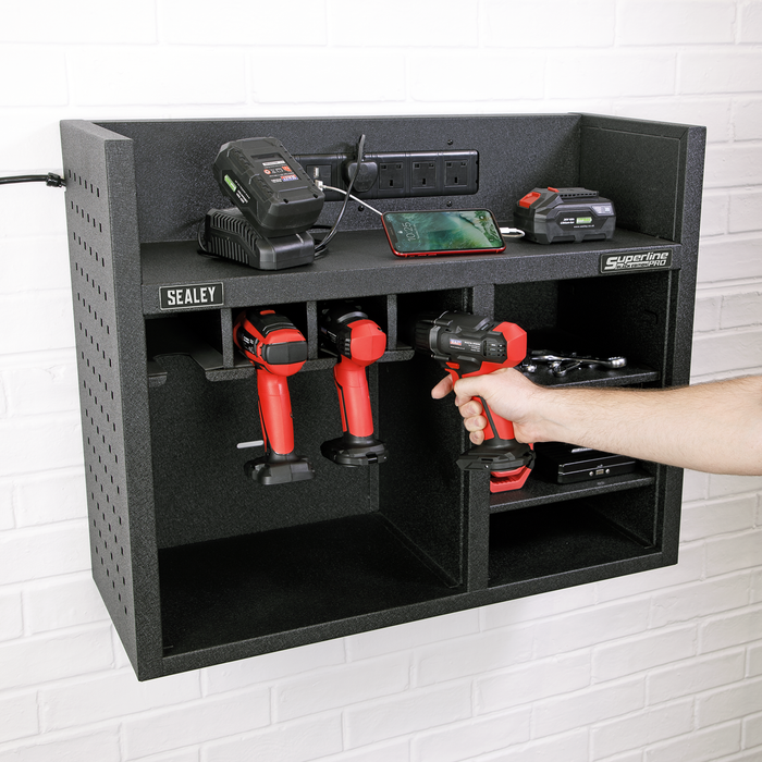 Superline PRO® Power Tool Storage Rack with Power Bar | AP30SRBE