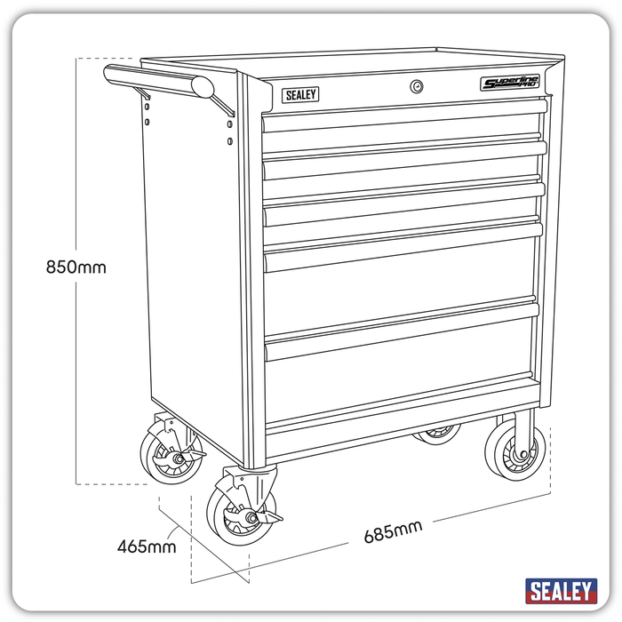 Superline PRO® Rollcab 5 Drawer - Black | AP33459B