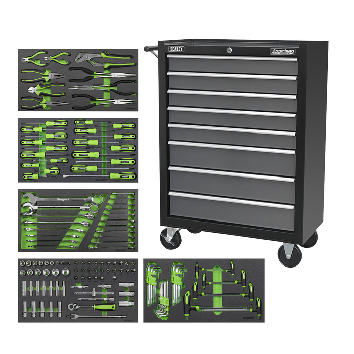 Rollcab 8 Drawer with 145pc Tool Kit - Black/Grey | AP35TBCOMBO3