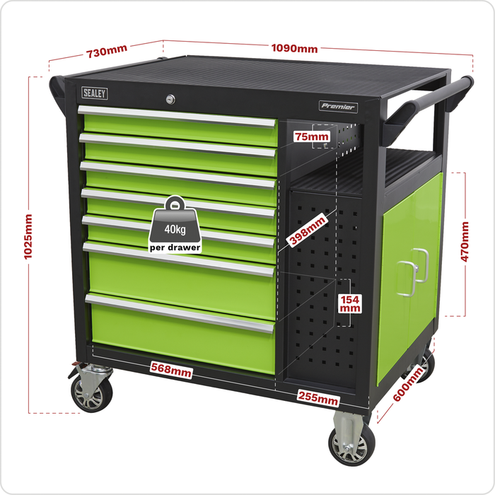 Premier™ Mobile Workstation with 7 Drawers & Cupboard 920mm | AP36MWS