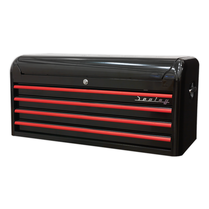 Premier™ Retro Style Wide Topchest 4 Drawer - Black with Red Anodised Drawer Pulls | AP41104BR