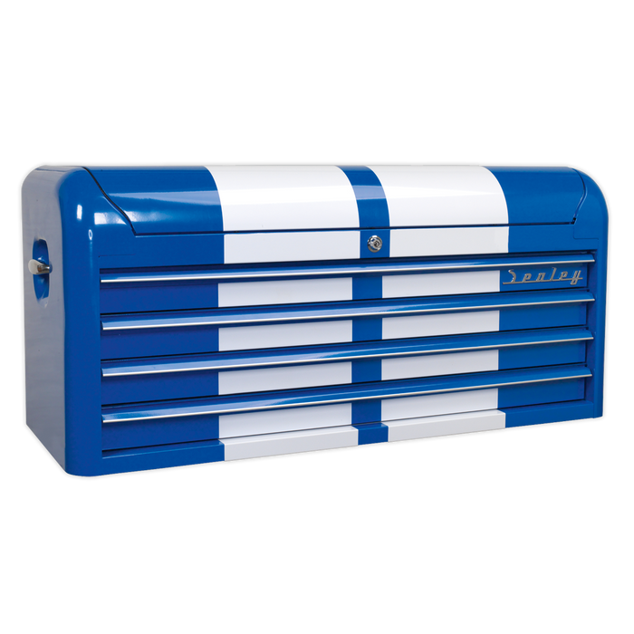 Premier™ Retro Style Wide Topchest 4 Drawer - Blue with White Stripes | AP41104BWS