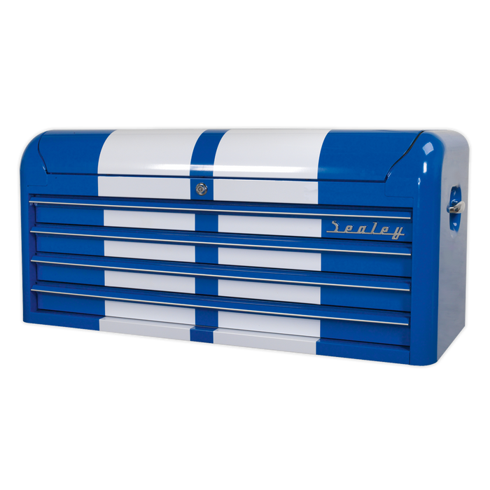 Premier™ Retro Style Wide Topchest 4 Drawer - Blue with White Stripes | AP41104BWS