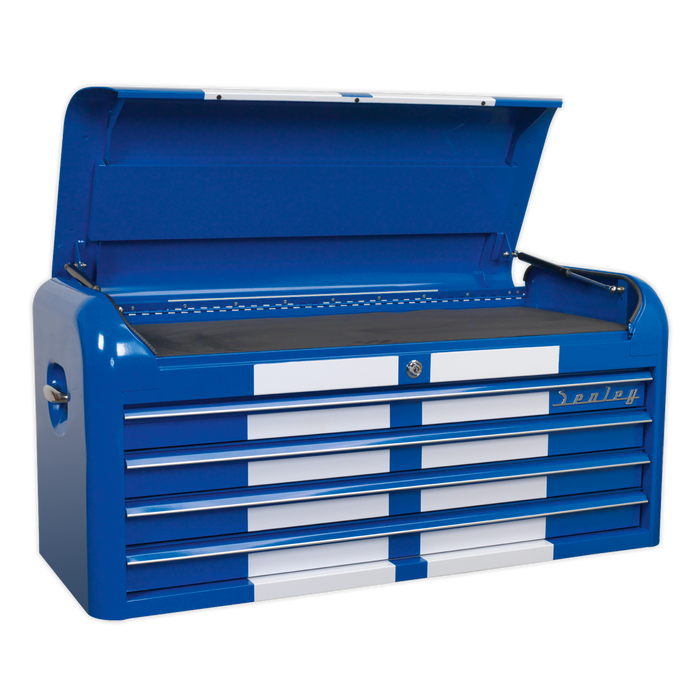 Premier™ Retro Style Wide Topchest & Rollcab Combination 10 Drawer Blue with White Stripes | AP41COMBOBWS