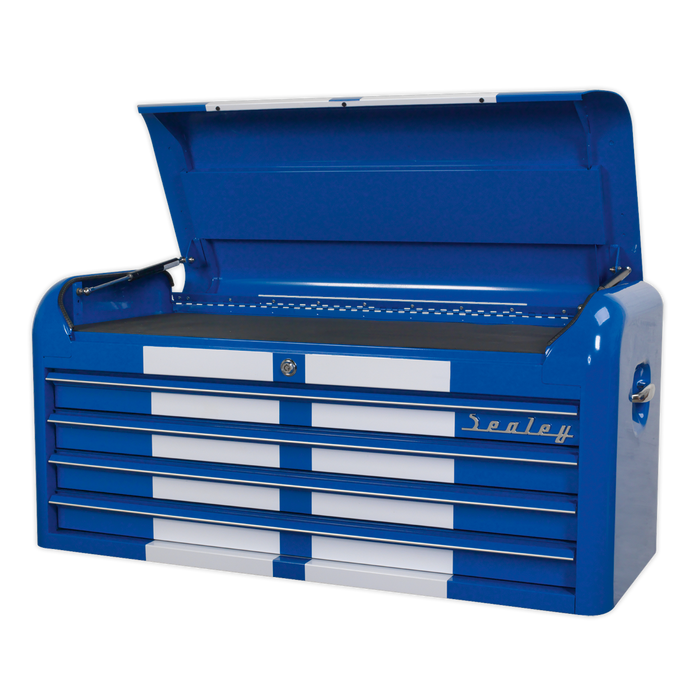 Premier™ Retro Style Wide Topchest 4 Drawer - Blue with White Stripes | AP41104BWS
