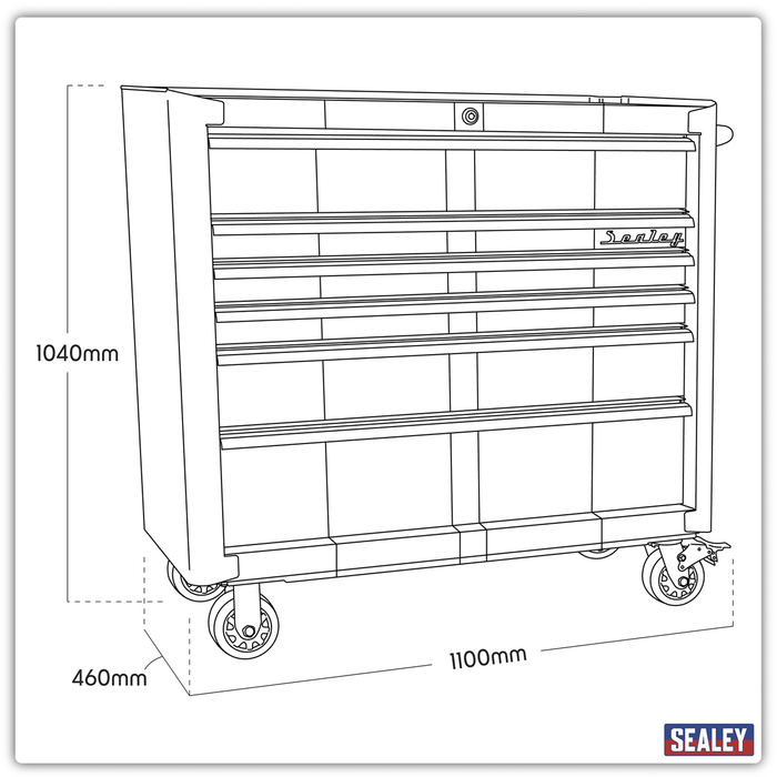 Premier™ Retro Style Wide Rollcab 6 Drawer - Blue with White Stripes | AP41206BWS