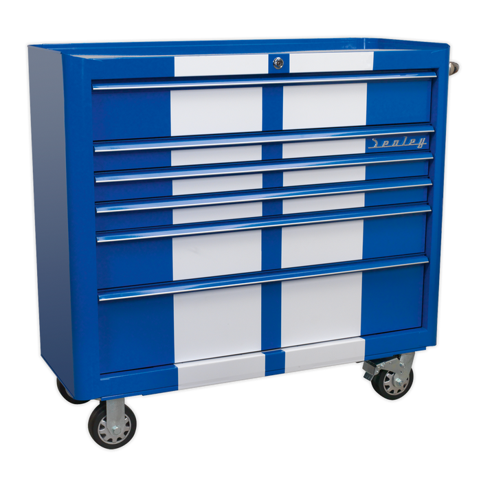 Premier™ Retro Style Wide Topchest & Rollcab Combination 10 Drawer Blue with White Stripes | AP41COMBOBWS