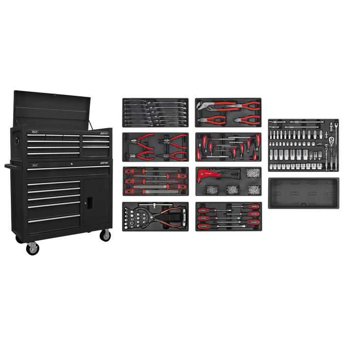 American PRO® Topchest & Rollcab Combination 15 Drawer with 117pc Tool Kit - Black | AP41STACKBCOMBO