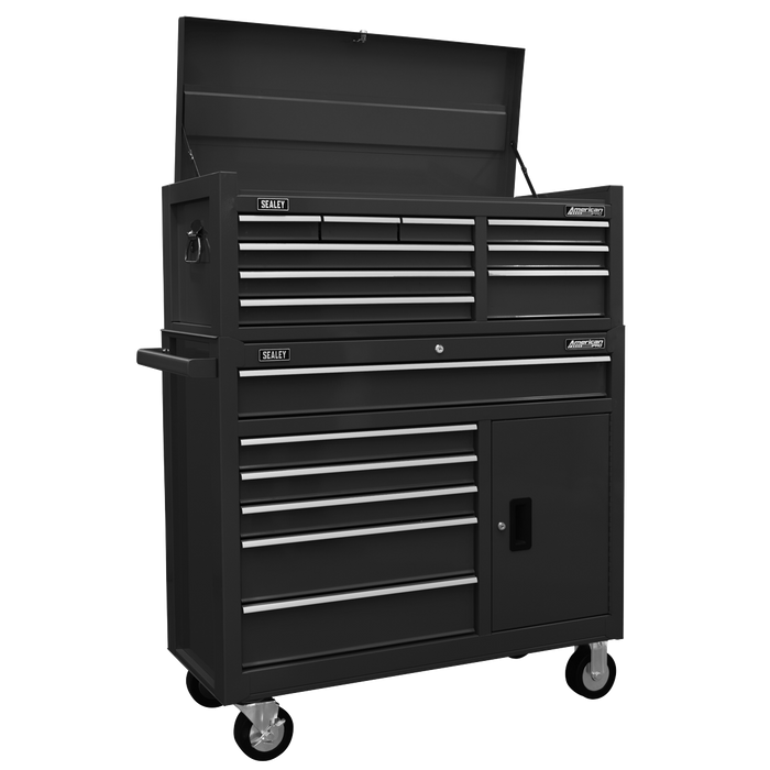 American PRO® Topchest & Rollcab Combination 15 Drawer - Black | AP41STACKB